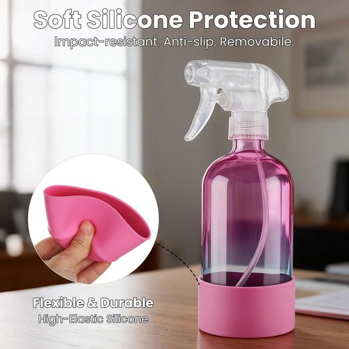 Hethyo Glass Spray Bottles with Silicone Sleeve 16.9oz 2 Pack Empty Spray Bottle for Hair Mist/Stream Spraying Refillable Containers for Cleaning Solutions, Plants (Gradient)