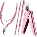 Mudder Acrylic Nail Clippers Kit False Nails Tips Cutter Professional Cuticle Trimmer Nipper Cutter Pusher Remover Stainless Steel Manicure Pedicure Art Tools Set Salon Home(Pink Rose)