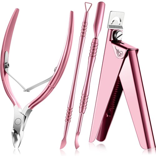 Mudder Acrylic Nail Clippers Kit False Nails Tips Cutter Professional Cuticle Trimmer Nipper Cutter Pusher Remover Stainless Steel Manicure Pedicure Art Tools Set Salon Home(Pink Rose)