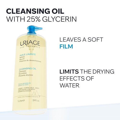 Uriage Cleansing Oil - 2-In-1 Foaming Shower Oil for Face & Body | Glycerin 25% for Gentle Cleansing & Moisturizing
