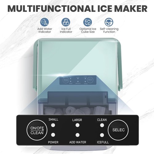 DUMOS Countertop Ice Maker - 26Lbs/24H Portable Ice Machine | 9 Bullet Cubes in 6 Mins, Self-Cleaning, Quiet, Green