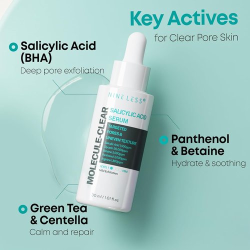 NINELESS Salicylic Acid Serum - Deep Pore Exfoliation for Oily Acne-Prone Skin | Hydrating & Soothing, 1.01 fl oz