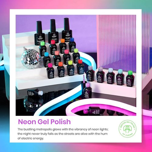 Beetles Gel Nail Polish Set - 20 Colors Rainbow Neon Gel Polish Kit with 3Pcs Base Top Coat Hot Pink Orange Blue Lemon Green Glitter Spring Colors Soak Off UV Manicure Easter Gift for Women