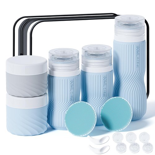 Silicone Travel Bottles 2 3 oz 90 60 40 ml Travel Jars Containers for Toiletries 5 Pack Lotion Liquid Creams Leak Proof TSA Approved Traveling Set Shampoo Body Wash Gel Makeup Skincare Men Women Wave
