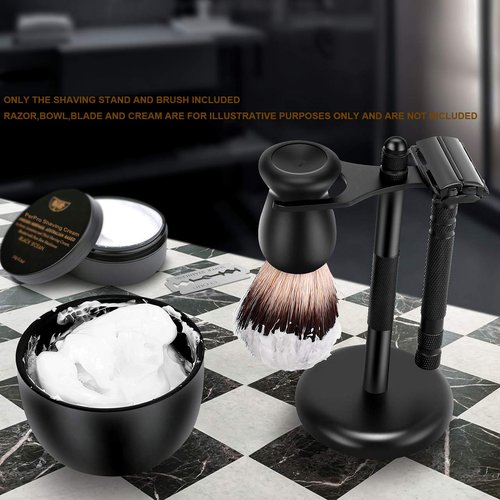 PerPro Deluxe Black Shaving Razor Stand Holder with Shaving Brush Kit,Compatible with Gillette Razor and Cartridge Razor,Safety Razor,Badger Shaving Brush