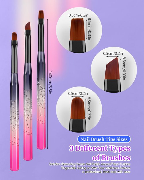 AMilHiTon for OPI Nail Polish Remover Brush, 3PCS Nail Art Clean Up Brushes, Round/Angled/flat Acetone Resistant Gel Nails Art Designs and Tidying Up Polish Mishaps on Cuticles