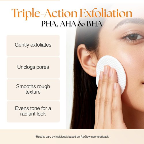 ReGlow EpiClear Toner Pads - Exfoliating Facial Pads with PHA, AHA, BHA & Niacinamide - Hydrating & Resurfacing Daily Peel for Smooth Skin | 60 Pads