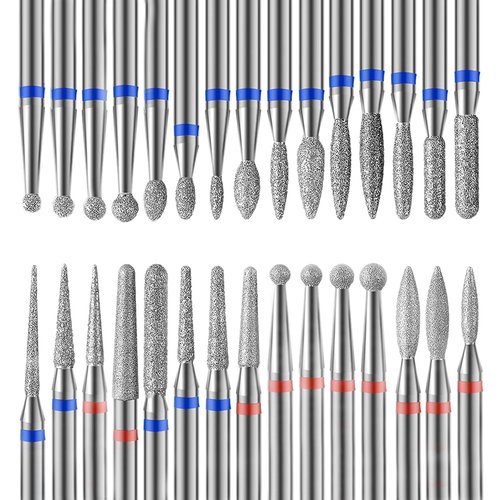Professional Safety Diamond Nail Drill Bit Set, 3/32 inch Carbide Cuticle Bits for Electric Manicure and Pedicure, 30 Pieces