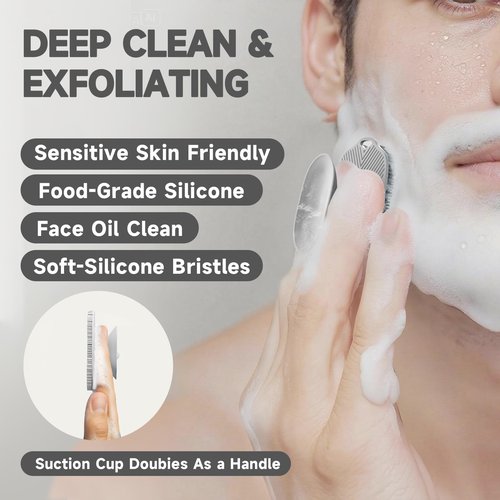 ARIOSOX 2 PCS Face Scrubber, Soft Silicone Face Exfoliator with Suction Cup for Man and Women Deep Skin Clean, Gentle Facial Cleaning Brush Suitable for All Sensitive Skin (Black+Gray)