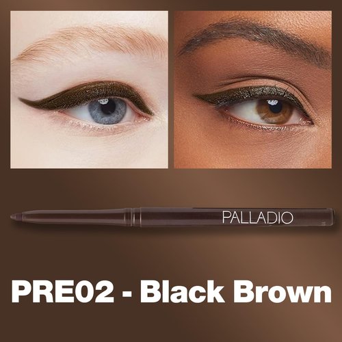 Palladio Retractable Waterproof Eyeliner - Richly Pigmented, Smudge-Proof, All-Day Wear | Black Brown