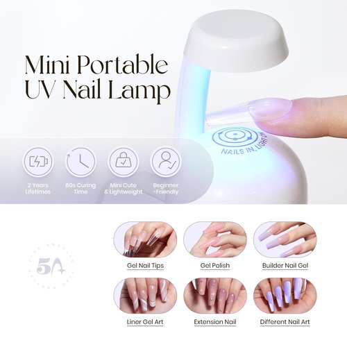 Five Angeles Tipex Nail Tips Kit,Pre-etched Acrylic Hard Nail Tips Set for Beginners,Long Square Full Cover Press On Nails,Deep C Curve Flat Nails,UV Nail+Glue+LED Lamp+Base Gel