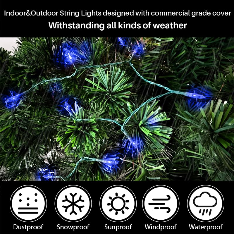 Blue Christmas String Lights - 50 LED Outdoor Mini Lights with 8 Modes & Timer - Waterproof Battery Operated, 16ft