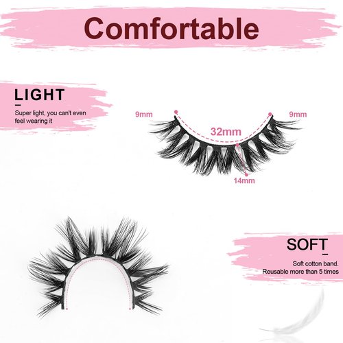 SONAFEEL False Eyelashes Wispy Full Natural Faux Mink Lashes 14mm 10Pairs Spiky Strip Lashes Pack Reusable Slightly Dramatic Fake Lashes