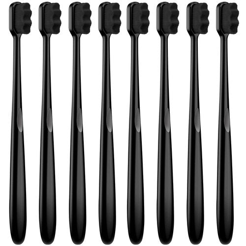 Patelai Micro Nano Toothbrush Set - 8 Pcs with 20,000 Extra Soft Charcoal Bristles for Sensitive Teeth | Black