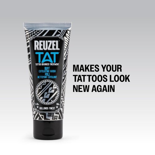 Reuzel Buff Exfoliating Wash - Gentle Tattoo Cleanser Scrub | Brightens & Smooths Color, 3.38 oz