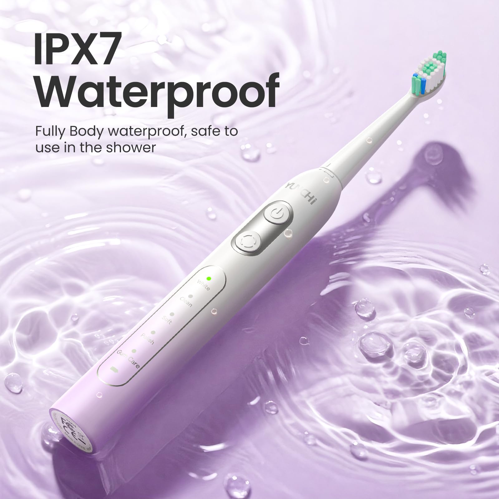 YUNCHI Electric Toothbrush Birthday/Valentine Plastic 8 Heads 24-Mo Deep Cleans Gentle Gums Removes Stains 3Hr USB-C 90d 2-Min Timer/30s IPX7 - Purple