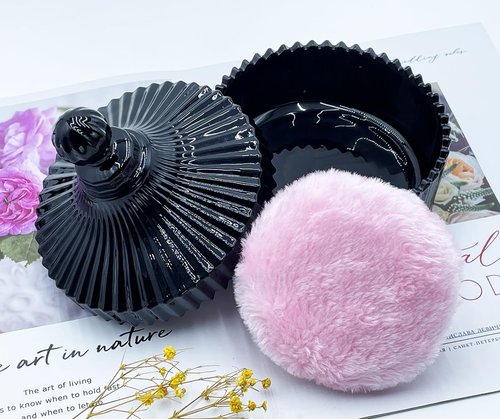 4.3 Inch Ultra Fluffy Body Powder Puff & 5.3 Inch Large Glass Jar Set,Dusting Powder Container with Puff,Multi-purpose Storage Holder Dish,Gothic Decor for Bedroom,Bathroom,Home(Black)