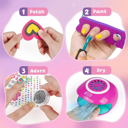 Kids Foot Spa & Nail Kit - Kids Spa Day Kit for Girls with Mask Foot Bath and Nail Dryer - Manicures Pedicure Toy Kit Nails Art Salon Girl Stuff - Christmas Birthday Gifts for 6 7 8 9 10-12 Year Old