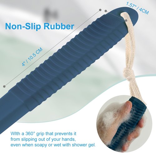 VANZAVANZU Back Scrubber for Shower, Bath Brush with 17-Inch Long Anti-Slip Handle, Wet and Dry Brushing Body Brush for Body Cleansing, Back Brush for Men and Women (Blue)