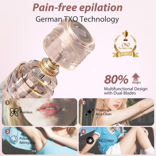 BTYJLEBE Dual Head Bikini Trimmer for Women 5-in-1 【IPX7 Waterproof】 Electric Razors 【German-TXO-Technology】-Painless-Blade Body Shaver for Pubic Hair Underarm Leg Arm Body Face (Peach)