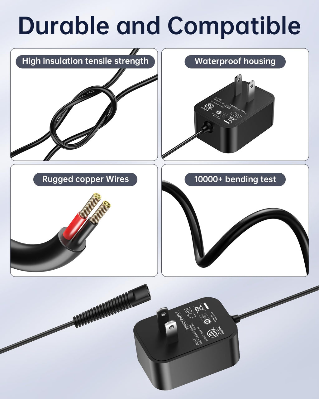 WUKUR 12V Charger Compatible with Braun Shaver Series 3/7/5/1/9, Charging Cord for Braun Electric Razor Shaver Trimmer 3040s, 310s, 340S, 5190cc, 5040s, 740S, 7865, 9290cc, 9095cc Replacement Adapter