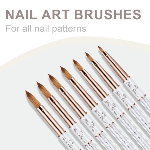 Shine Chance Acrylic Nail Brush Size 8, 100% Real Kolinsky Art Nail Brush for Acrylic Powder Application, Handmade Women Manicure Nail Extension Tool for Professional DIY Home Salon and Beginners