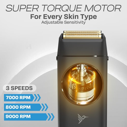 HUMMINGBIRD MK17 DualPro Foil Shaver & Beard Trimmer for Men – Gold Titanium Blades, Turbo Shaving & Torque Control, Metal Body, Digital Battery & RPM Display, Wet/Dry, USB-C & Wireless Charging Dock