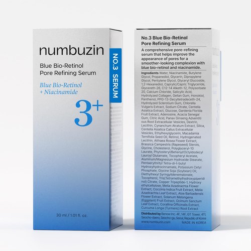 numbuzin No.3 retinol Serum | Blue Bio-Retinol Pore Refining Serum | Retinol Beginner, Tightening, Firming, BHA, Niacinamide, Peptide | 1.01 fl.0z (30ml)