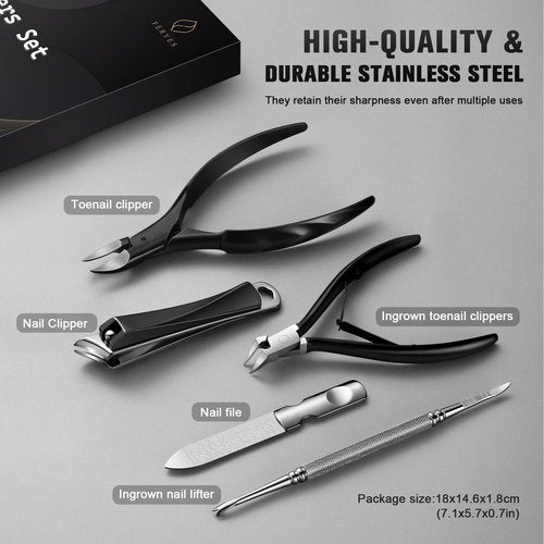 FERYES Ultimate Toenail Clippers for Seniors Thick Toenails, Premium Stainless Steel Nail Clippers for Nails 5Pcs– Ideal for Men, Women