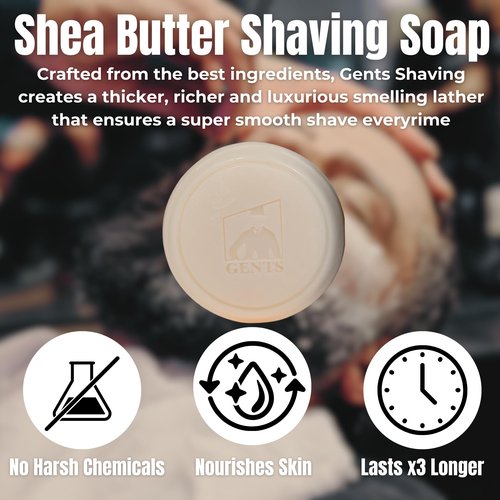 GENTS Men’s Shaving Soap Set - 3 Pack Natural Fragrance Free Shave Bars with Shea Butter for Sensitive Skin, Rich Lather, Razor Burn Relief