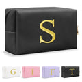 Personalized Gift Initial Makeup Bag,Preppy Gold Embroidered Letter Cosmetic Bag Stocking Stuffers for Teen Girls,Small Travel Toiletry Bag,Custom Christmas Birthday Gift for Women Mom Kids(Black-S)