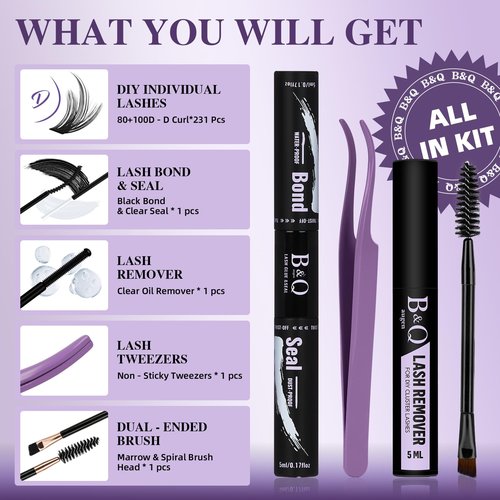 B&Q SpireMeld Manga Lash Clusters - 280Pcs Voluminous & Fluffy Ultra-soft 0.03mm Fiber Spikes Lash Clusters for a Dramatic Eye Look, Refill For Professional Results(80+100D-10-18MIX)
