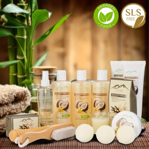 Vanilla Coconut Spa Gift Set Bath & Body Gift Basket. Natural Large Spa Basket! #1 Spa Gift Basket for Women and Men!