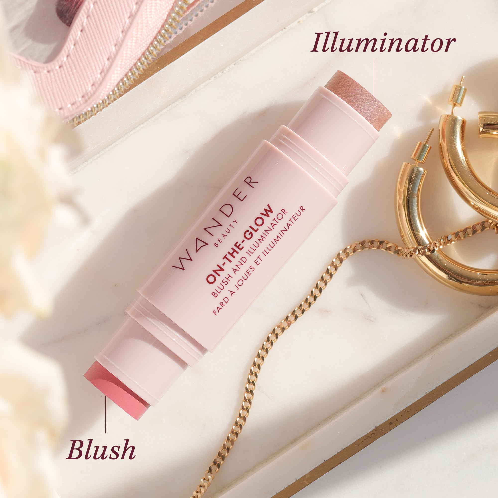 Wander Beauty On-the-Glow Blush and Illuminator - Dusk/Nude Glow - 7-in-1 Hydrating Cream Blush & Highlighting Stick - Stick Blush for Cheeks, Lip, Face & Body - Highlighter Makeup & Blush - 0.4 oz