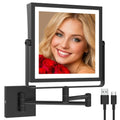 Ruacq Rechargeable Wall Mounted Makeup Mirror with Lights, Double Sided 1X/10X Magnifying Vanity Mirror with 3 Color Lighting, Touch Screen Dimmable, 360° Rotation Extension Foldable Arm(Matte Black)