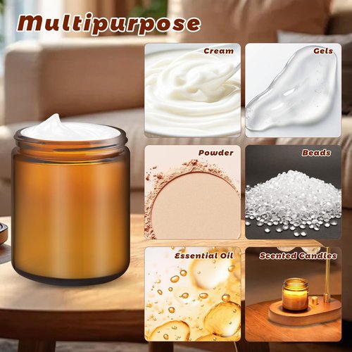 Amber Glass Jar With Lids Empty Cosmetic Jar with Inner Liners Travel Cosmetic Containers For Lotion Cream Powders Ointments And More (6, 240g/8oz)