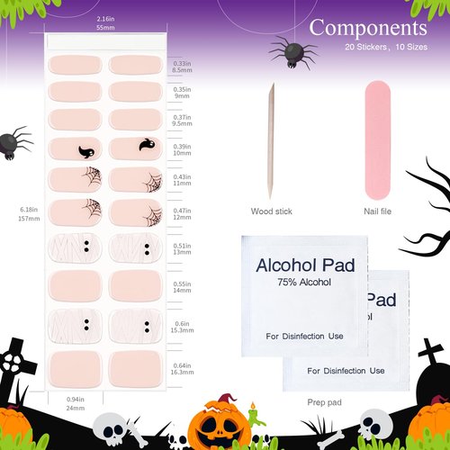 Nelikoo Halloween Semi Cured Gel Nail Strips, 20 pcs Gel Stikers, Wraps, Salon-Quality, 2 Weeks Long Lasting 605