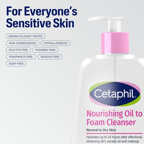 Cetaphil Nourishing Oil to Foam Facial Cleanser - 24 Hour Hydration for Normal to Dry Skin | 8 fl oz