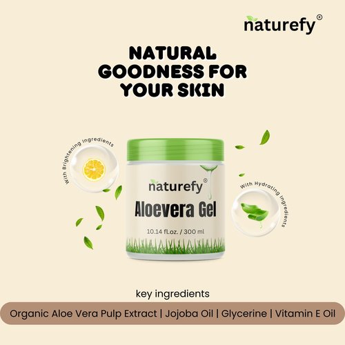 Naturefy Aloe Vera Gel | 100% Pure & Organic | Farm Fresh Aloe Vera Pulp Extract with Jojoba Oil, Glycerine & Vitamin E | Hydrating, Soothing & Skin Repair Gel for Face, Hair & Body | 10.14 fl.oz.