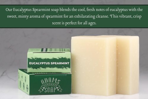 Adams Handmade Soap Eucalyptus Spearmint Pure Castile Bar Soap – 4.5 oz | Vegan, Cold Process, Essential Oils, 84% Organic, Fair Trade, No Additives, USA Made