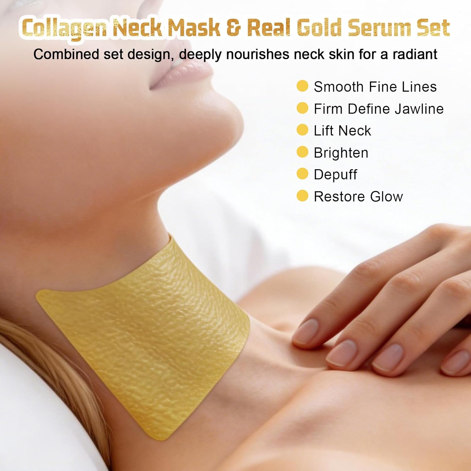 Z:SEA Collagen Cream Neck Mask & 98% Real Gold Serum Set - 2-Step Anti-Aging Solution for Crepey Skin | Firming, Lifting, Hydrating, 5Ct