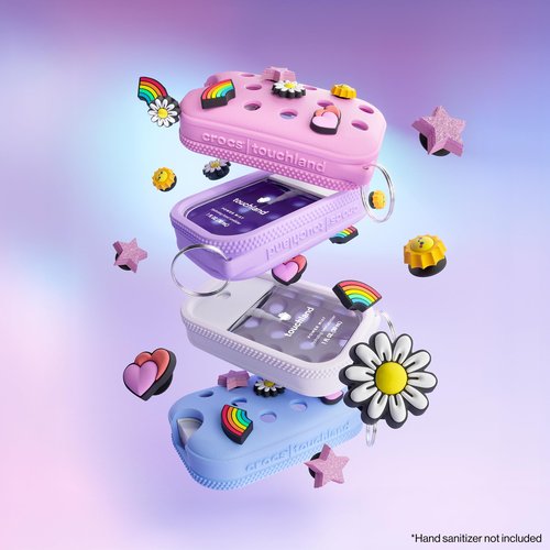 Touchland x Crocs Special Edition Mist Case 1 Fl. OZ., Stylish Hand Sanitizer Spray Accessory, with 5 JibbitzTM Charms and Keyring, Pixie Lavender Color