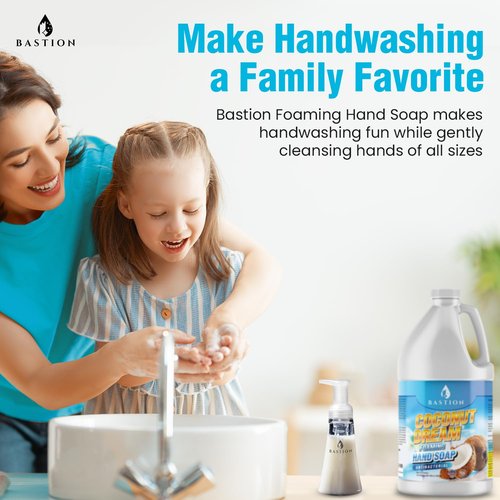 Bastion Antibacterial Foaming Hand Soap - Coconut Dream Scent - 64 oz Bulk Refill Jug | Non-Toxic & Made in the USA