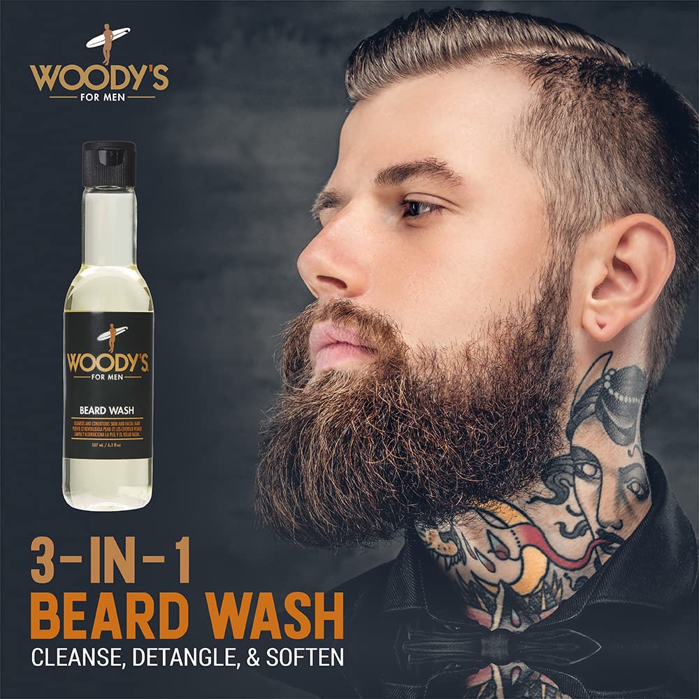 Woody's Beard Wash for Men - Beard Wash and Conditioner, Cleanses Facial Hair & Skin, Aloe Vera & Chamomile Scent, 6.3 fl oz