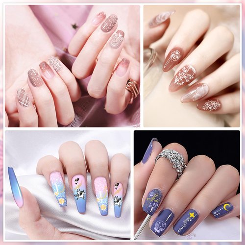 Biutee Nail Stamper Kit 22Pcs Gel Nail Stamping Kit 12Pcs Nail Stamping Plates 8Pcs Gel Stamping Polish, Silicone Stamper Scraper Flower Lace Star Stripe Holiday Stamp Template Gift for Women