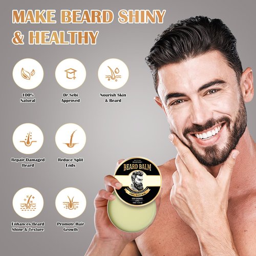 Beard Balm for Men, 100% Natural with Shea Butter, Argan Oil, Jojoba Oil, Vitamin E - 3.53OZ Conditioner Softener Moisturizer
