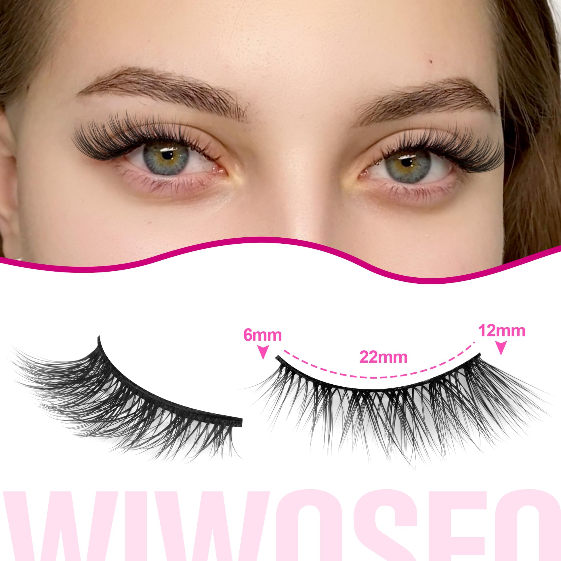 wiwoseo Half Lashes Natural Eyelashes with Glue Cat Eye Lashes Natural Look False Eyelashes with Lash Glue Pestañas Postizas Naturales Half Eyelashes Kit with Clear Eyelash Glue 16 Pairs
