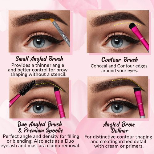 Skiennix Eyebrow Brush Kit - Thin Angled Brushes for Shaping & Concealing | Duo Spoolie & Firm Bristles