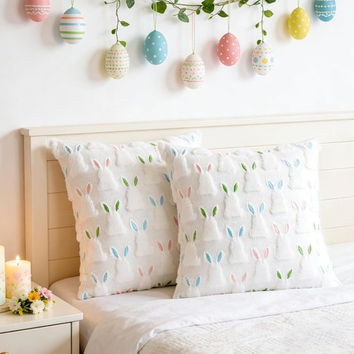 ALFEVA Bunny Throw Pillow Covers - Set of 2 Cute Plush Easter Decor | 18" x 18" for Home & Sofa