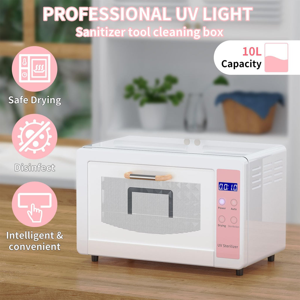 Yofuly Sterilizer for Esthetician, 10L Large Sterilizer for Nail Tools, Multi-Functional Nail Cleaner Box, Large Capacity Cleaning Cabinet for Home Use, Barbers, Beauty Salons, and Spas